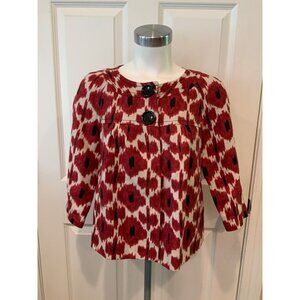 Michael Kors Red & White Patterned Button-Up Coat Size Small